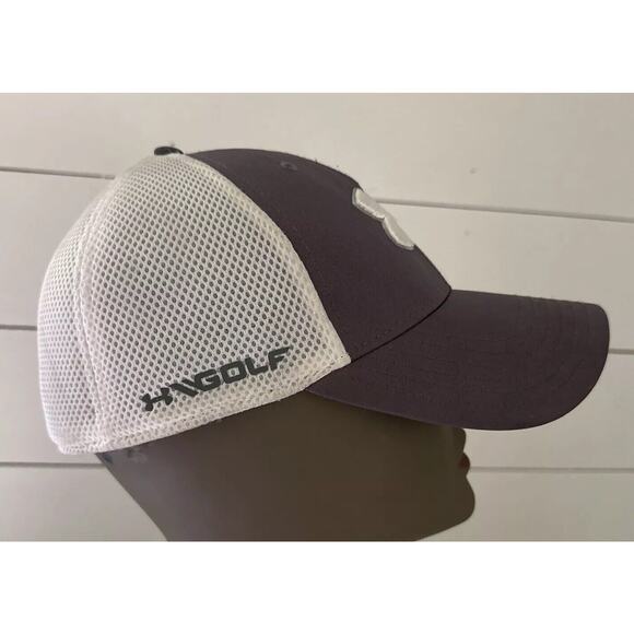 Under Armour Golf Hat Adult Fitted Flex Fit Gray White Mesh Baseball Cap M/L - Picture 2 of 7